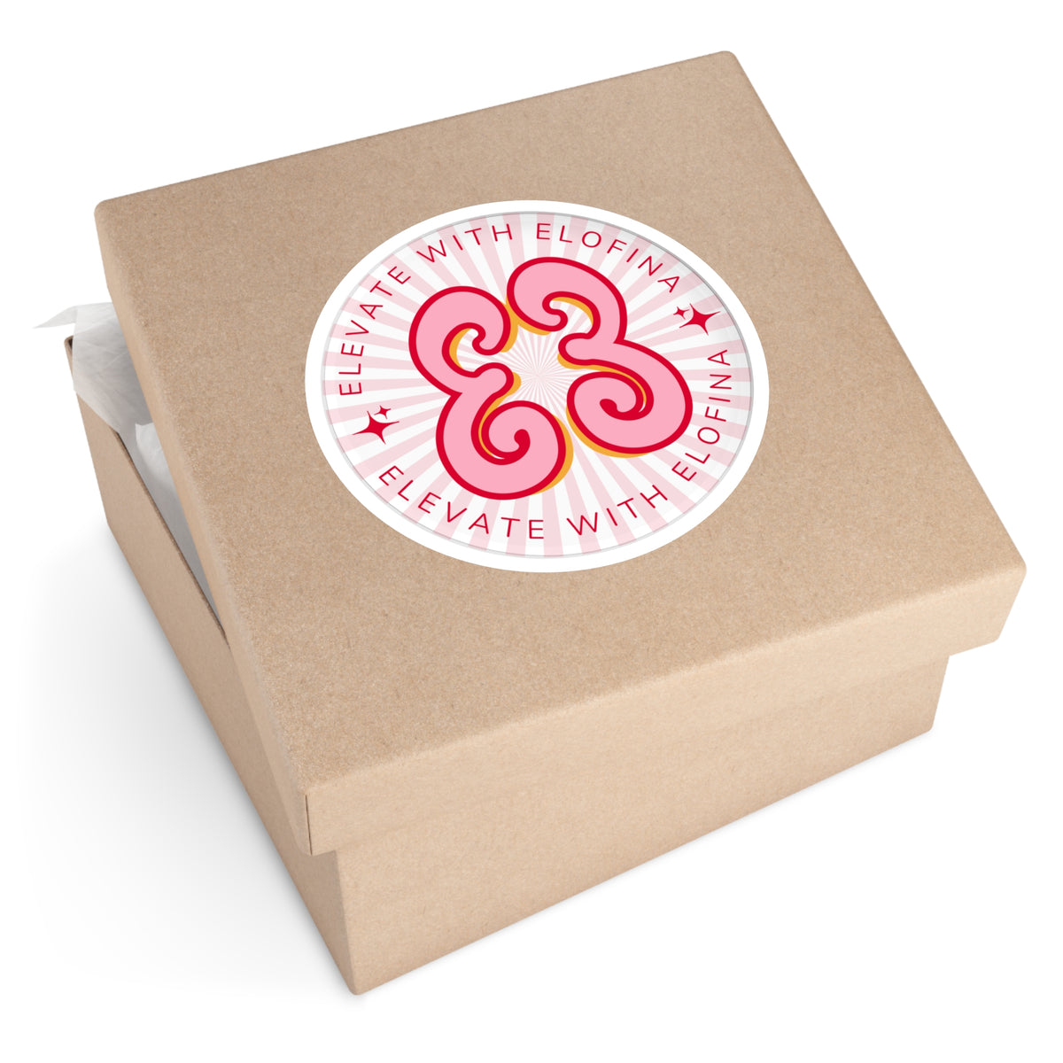Elevate With Elofina Round Sticker (With Background) — Retro Pink Logo Decal (Indoor/Outdoor)