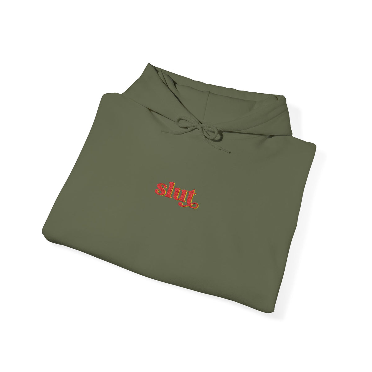 Olive green coach jacket made of soft fabric with drawstring hood and embroidered logo