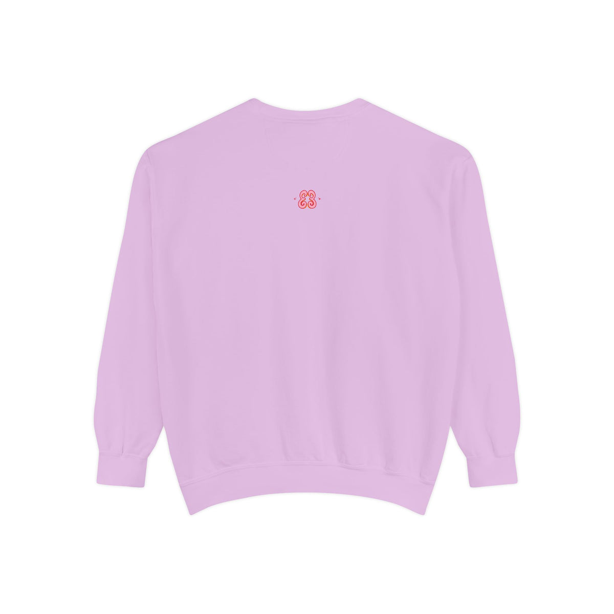 Lavender crewneck sweatshirt with embroidered heart detail, soft cotton blend fabric