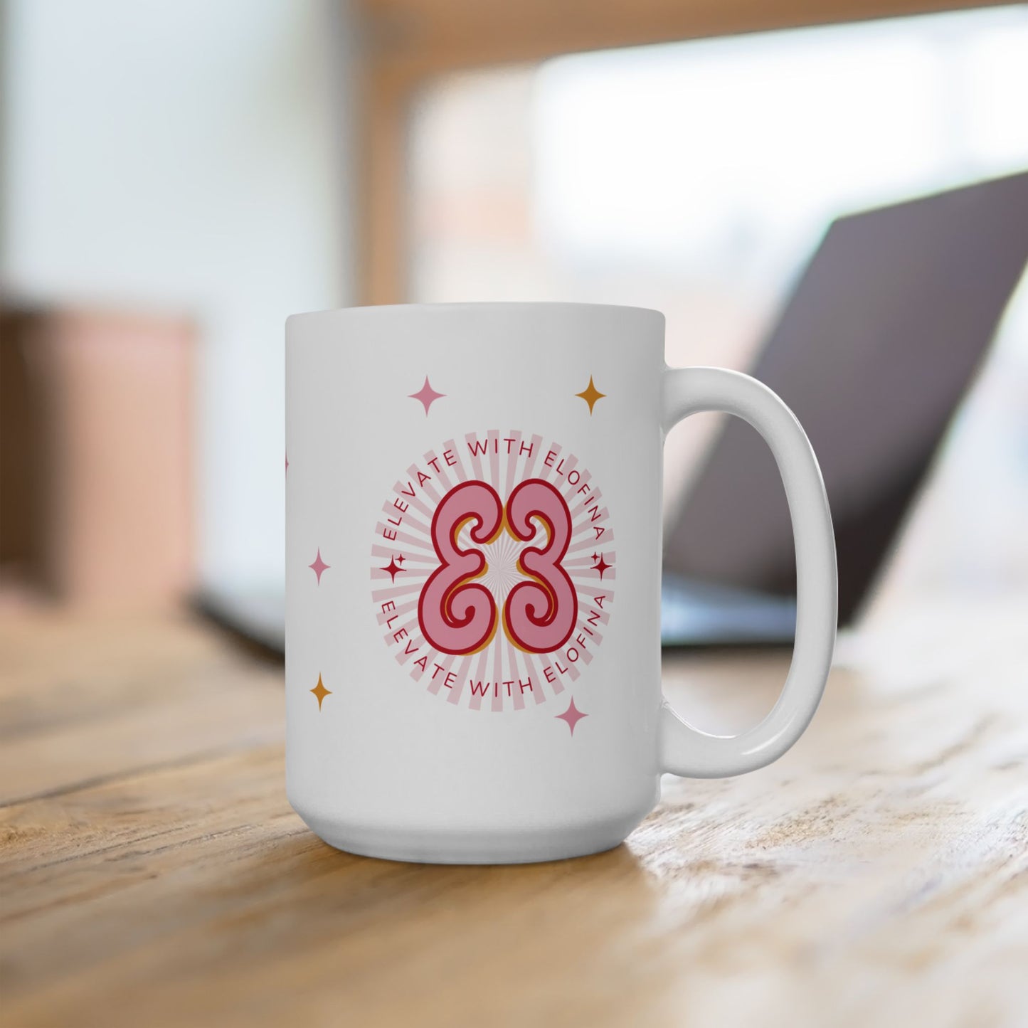Elofina Edit Ceramic Mug – Retro Pink Sparkle Design (11oz, 15oz)