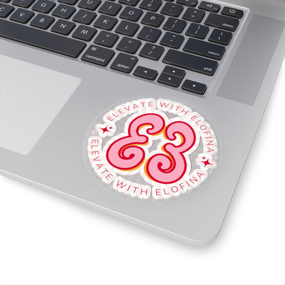 Laptop sticker, pink hello love swirl design on light gray aluminum surface