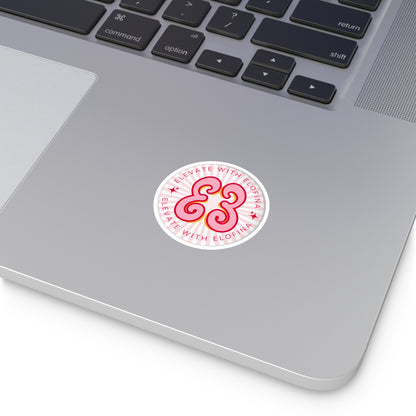 Elevate With Elofina Round Sticker (With Background) — Retro Pink Logo Decal (Indoor/Outdoor)