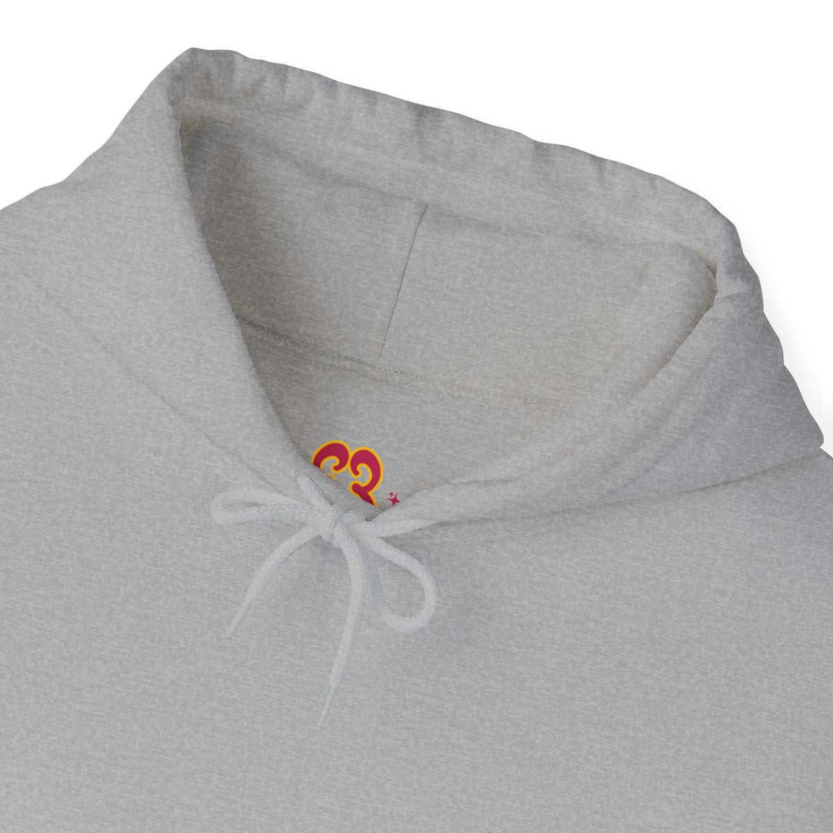Light gray hoodie fabric close-up with soft fleece texture and front tie detail
