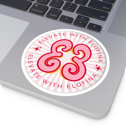 Elevate With Elofina Round Sticker (With Background) — Retro Pink Logo Decal (Indoor/Outdoor)