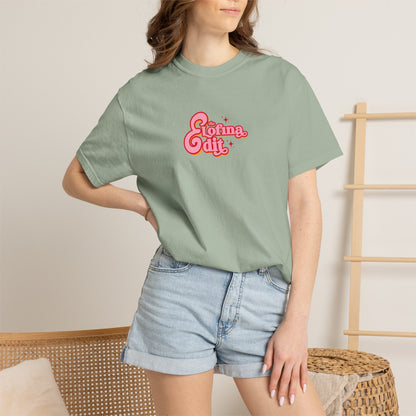 Mint green T-shirt with The Lofina Fit logo graphic; soft cotton-blend tee