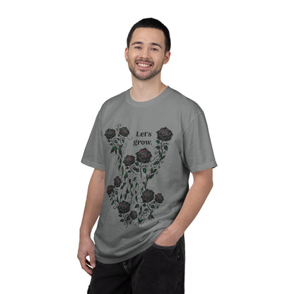 Men’s grey graphic T-shirt with rose floral print, soft cotton blend casual tee