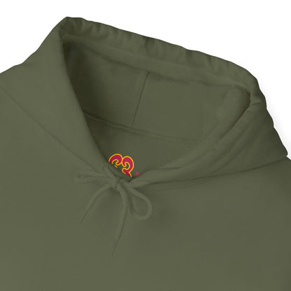 Olive green cotton hoodie drawstring pouch pocket detail