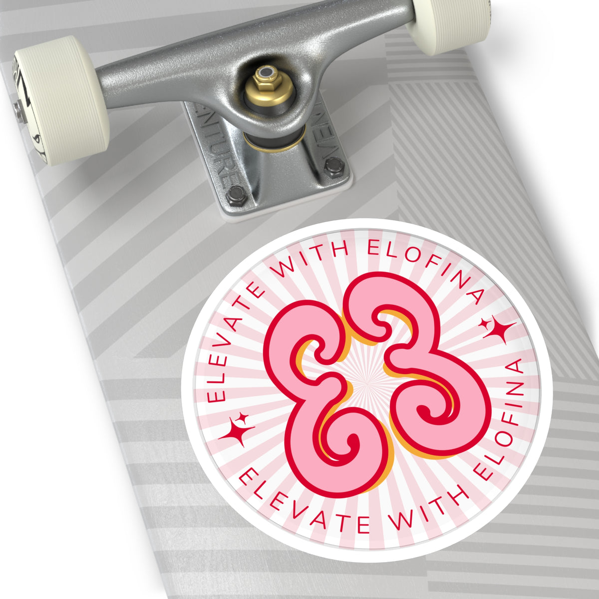Elevate With Elofina Round Sticker (With Background) — Retro Pink Logo Decal (Indoor/Outdoor)