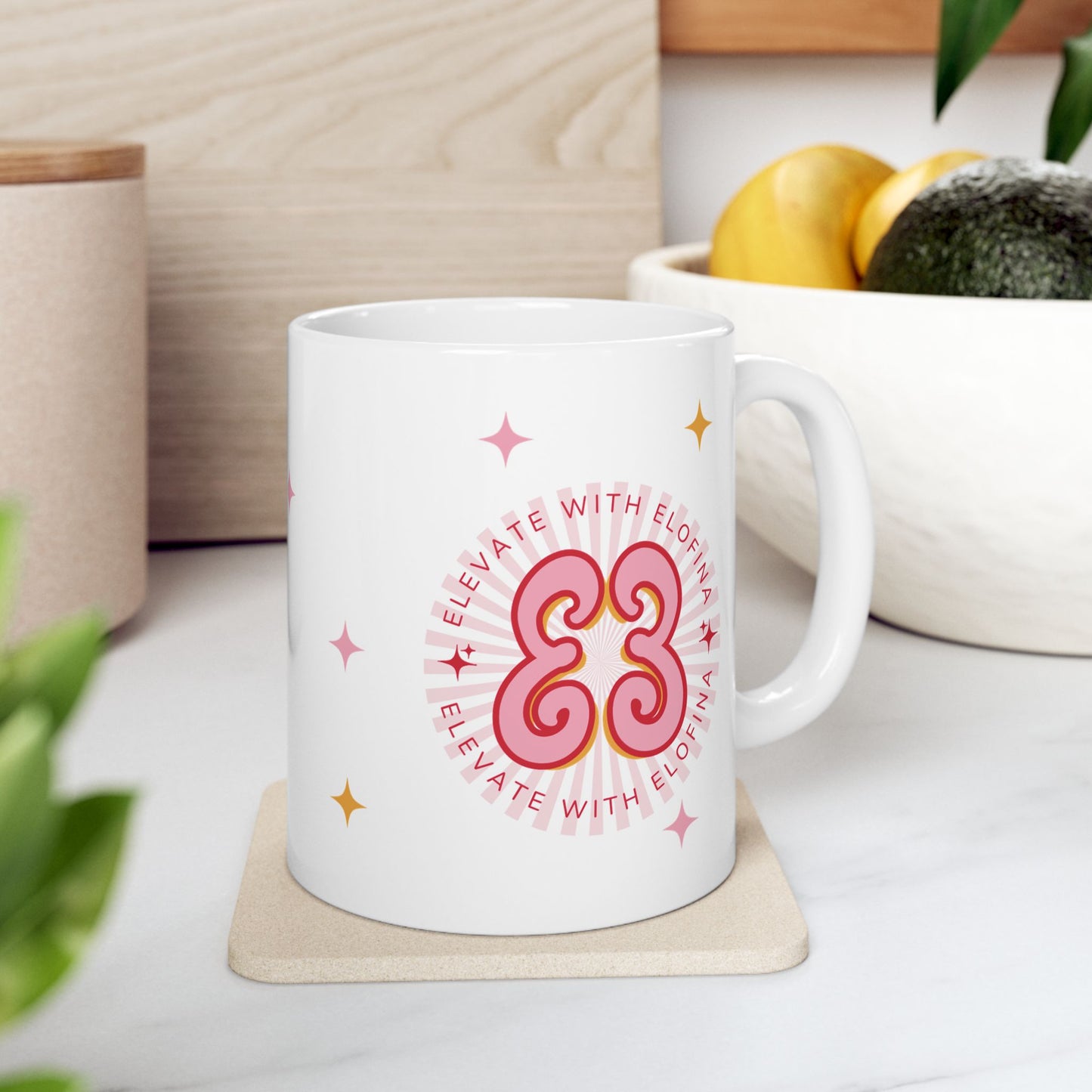 Elofina Edit Ceramic Mug – Retro Pink Sparkle Design (11oz, 15oz)