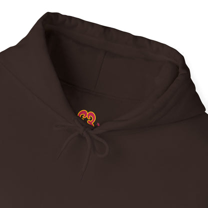 Brown drawstring hoodie pocket close-up, soft cotton-blend fabric with kangaroo pouch