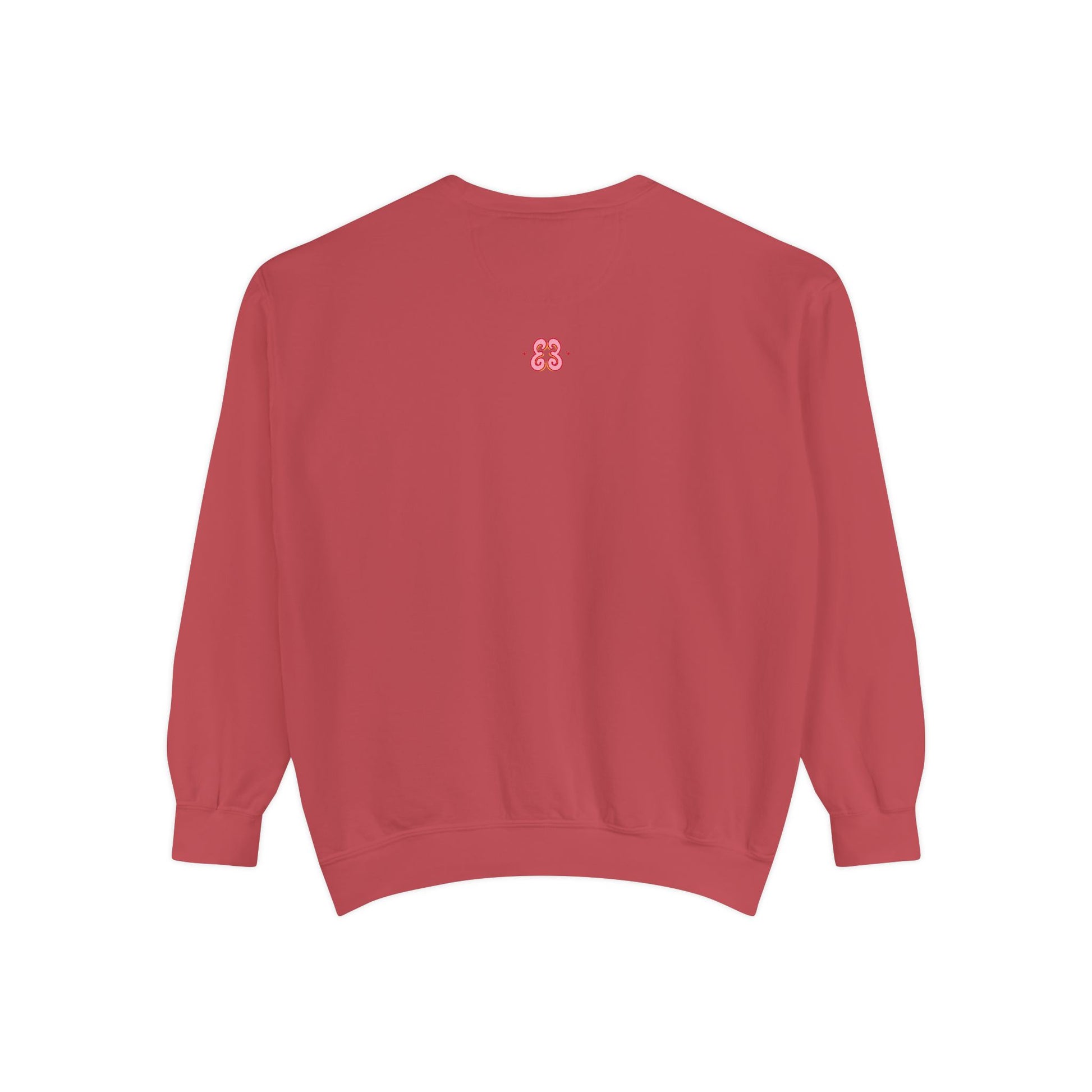 Burgundy unisex sweatshirt with embroidered heart logo, soft fleece, long sleeves