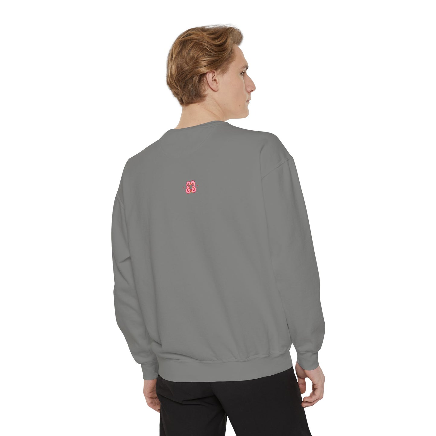 Men’s sweatshirt in grey cotton with small pink logo on back