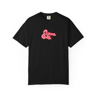 Black t-shirt in cotton with colorful “The Sofia Edit” logo print