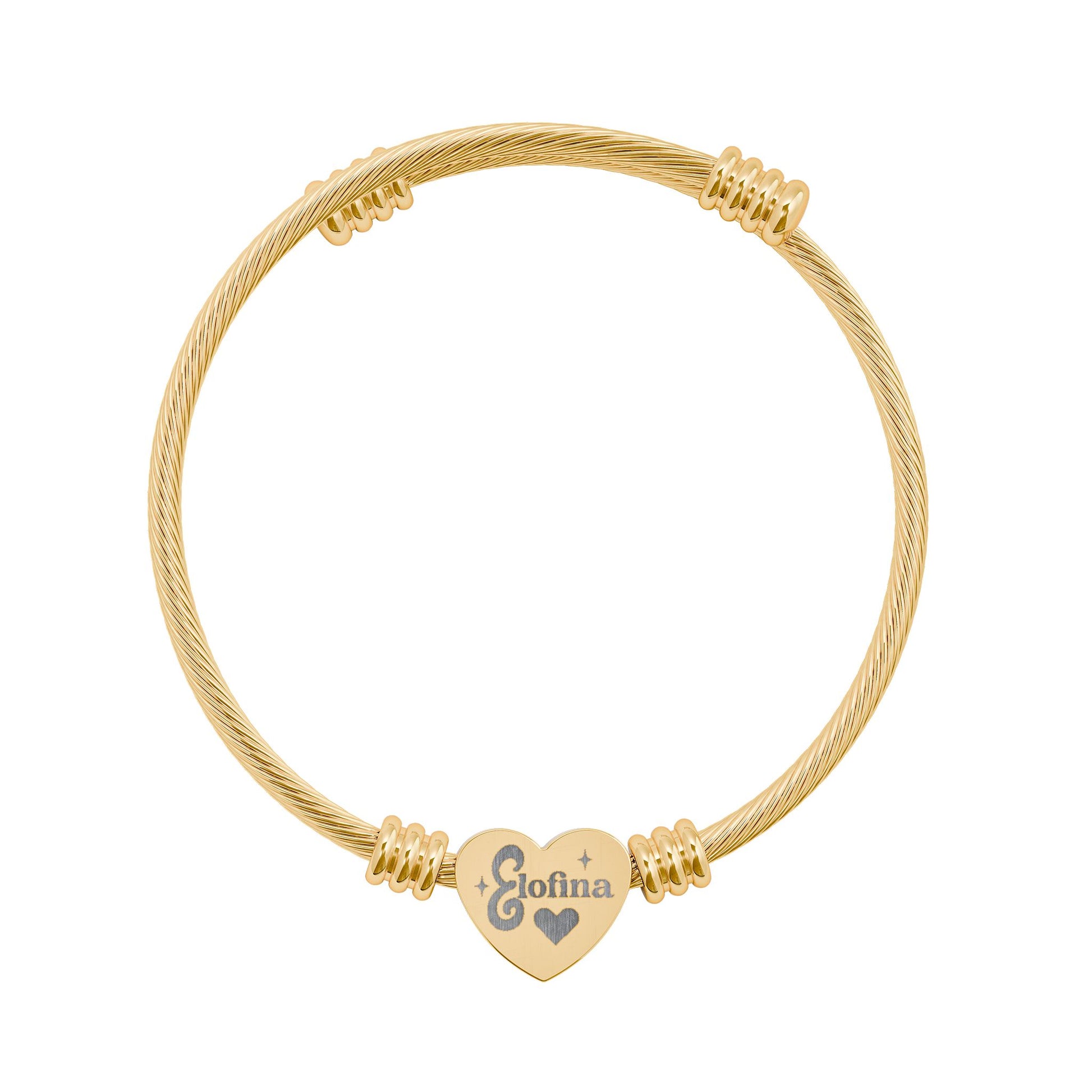 Gold-tone woven bracelet with heart charm and brand name detail, stainless steel