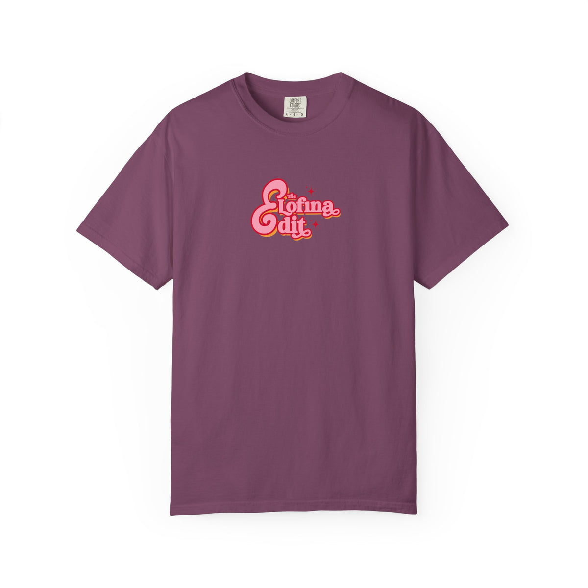 Purple unisex t-shirt in cotton blend with “The Loftina Edit” graphic print