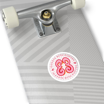 Elevate With Elofina Round Sticker (With Background) — Retro Pink Logo Decal (Indoor/Outdoor)