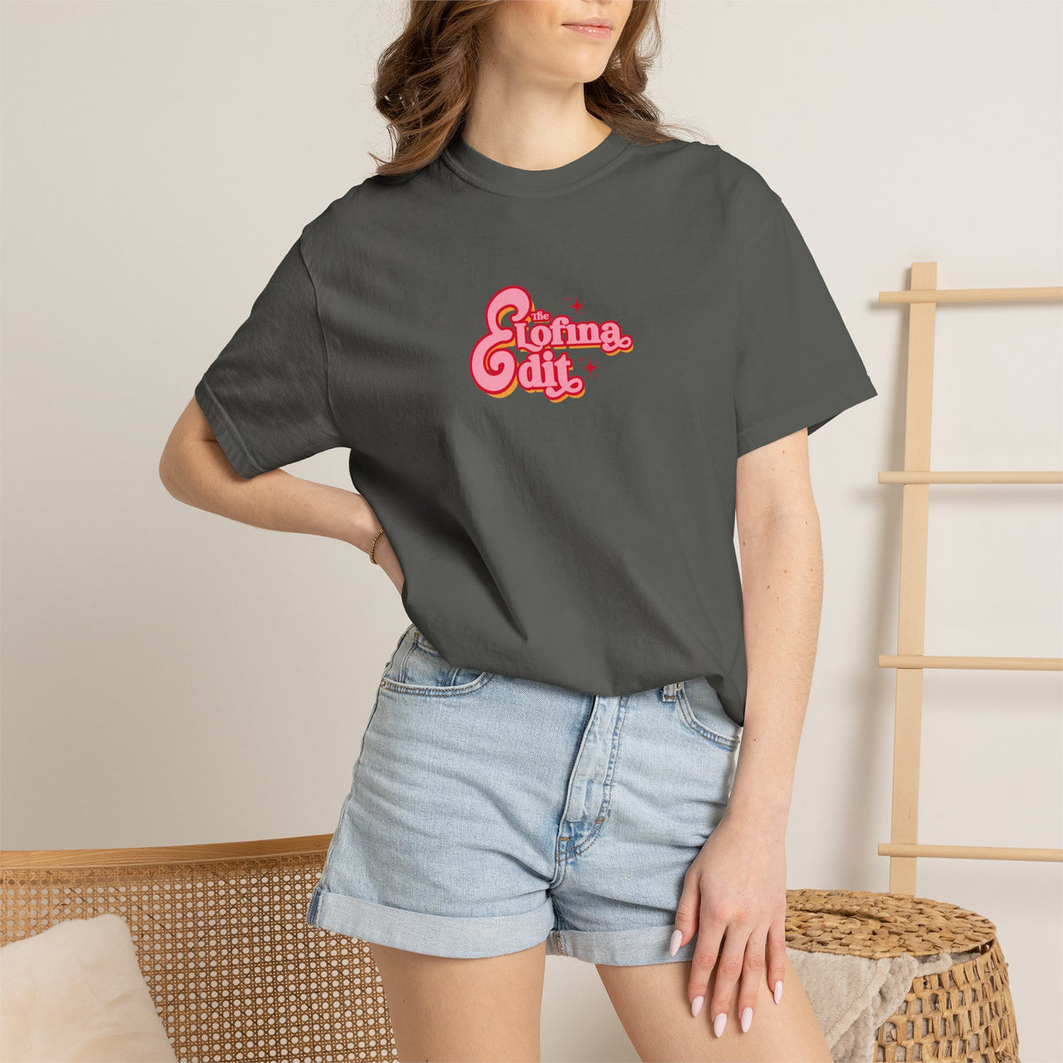 Charcoal graphic t-shirt with “Loofina Bait” logo, soft cotton jersey