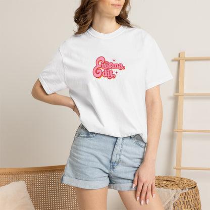 White cotton T-shirt with The Lofina Gait logo graphic