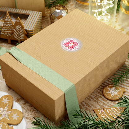 Holiday gift box in light wood with green tissue wrap and festive logo sticker