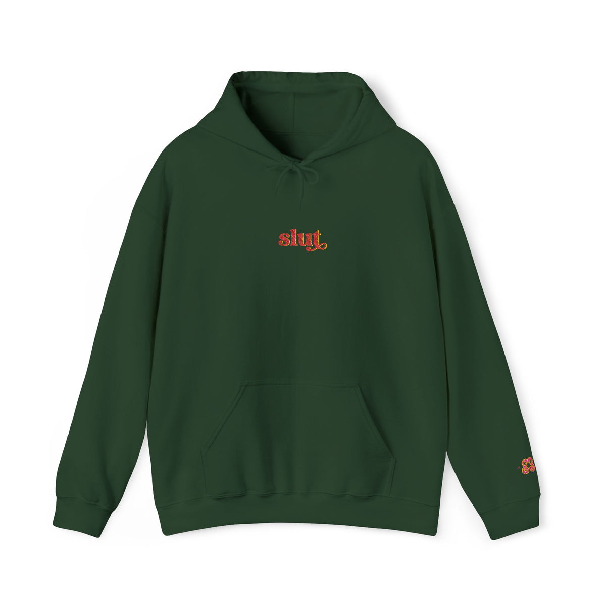Green Slut hoodie sweatshirt with embroidered logo, drawstring hood, cotton-blend fabric