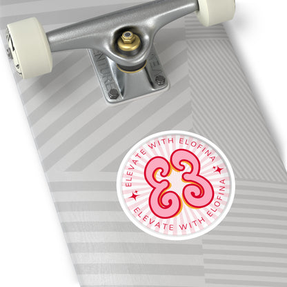 Elevate With Elofina Round Sticker (With Background) — Retro Pink Logo Decal (Indoor/Outdoor)