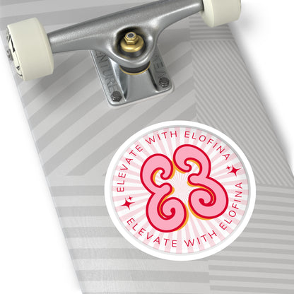 Elevate With Elofina Round Sticker (With Background) — Retro Pink Logo Decal (Indoor/Outdoor)