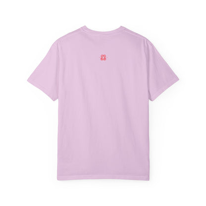 Light purple t-shirt with pink monogram E3 logo, short-sleeve cotton blend