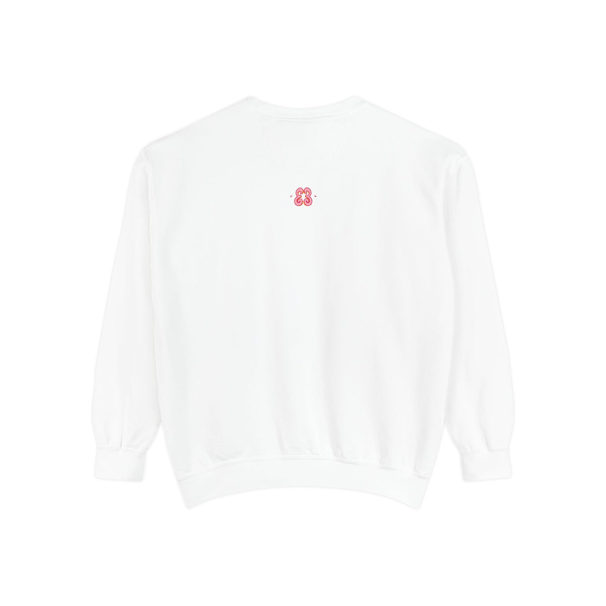 White cotton sweatshirt with pink embroidered letter E3 logo