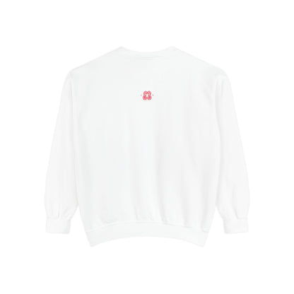 White cotton sweatshirt with pink embroidered letter E3 logo