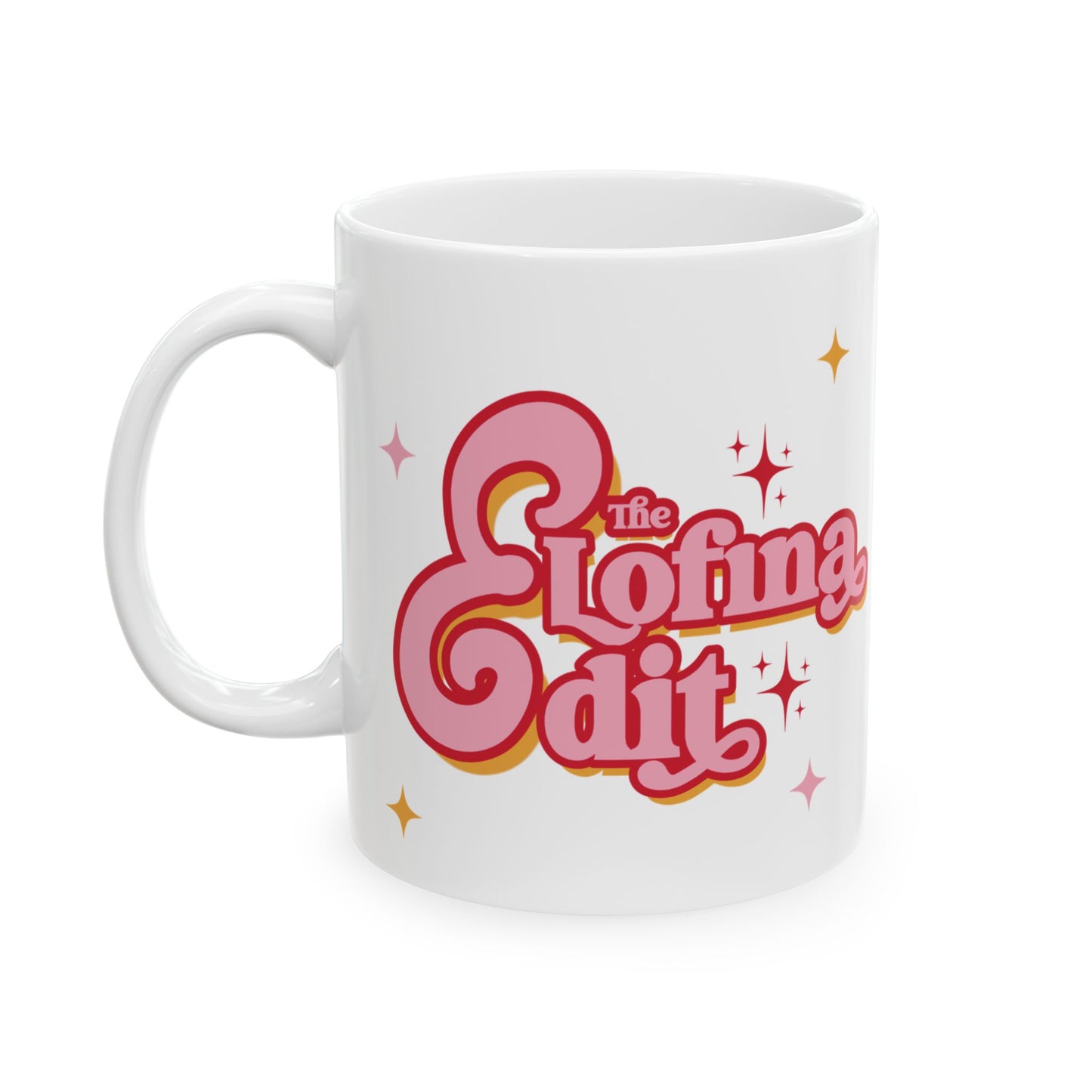 Elofina Edit Ceramic Mug – Retro Pink Sparkle Design (11oz, 15oz)