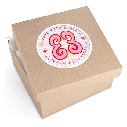 Elevate With Elofina Round Sticker (With Background) — Retro Pink Logo Decal (Indoor/Outdoor)