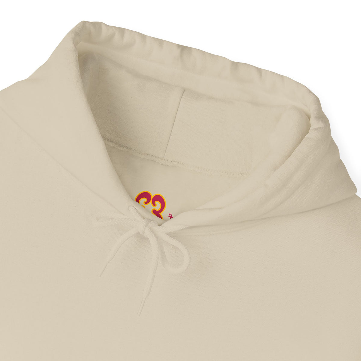 Cream hoodie with drawstring, soft cotton fabric and kangaroo pocket detail