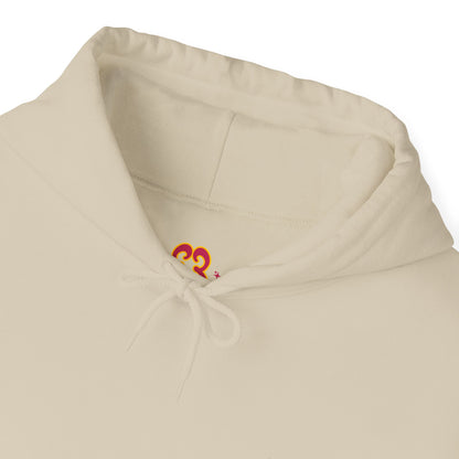 Cream hoodie with drawstring, soft cotton fabric and kangaroo pocket detail