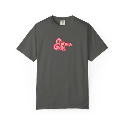 Black t-shirt in soft cotton with colorful “The Sofina Edit” logo print