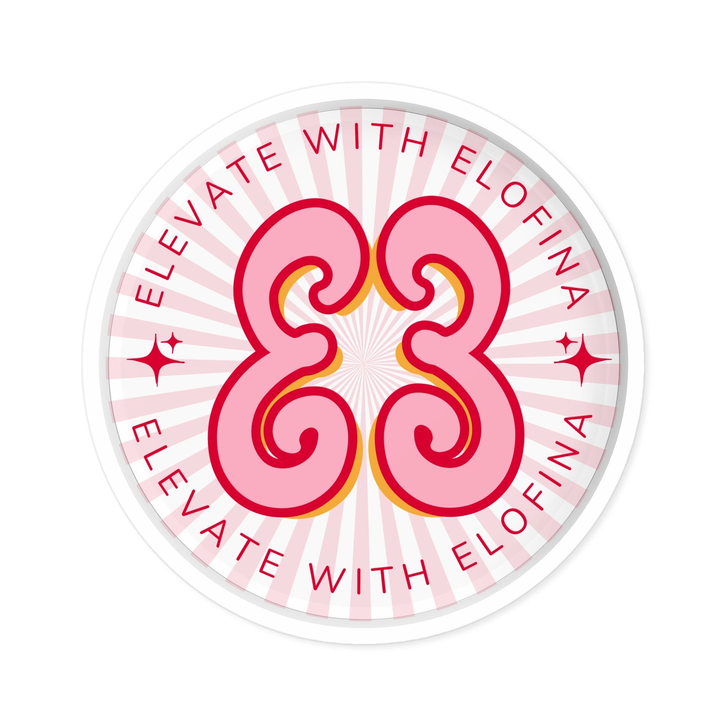 Elevate With Elofina Round Sticker (With Background) — Retro Pink Logo Decal (Indoor/Outdoor)