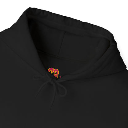 Black hoodie fabric detail with drawstring and soft cotton-poly blend texture