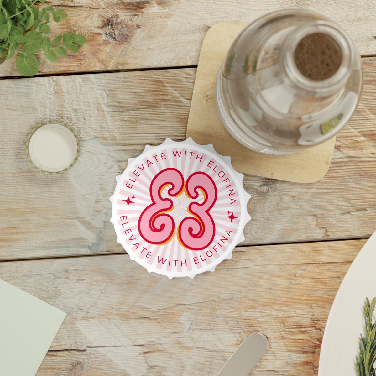 Bottle Opener — "Elevate With Elofina" Pink Retro Logo Bottle Opener