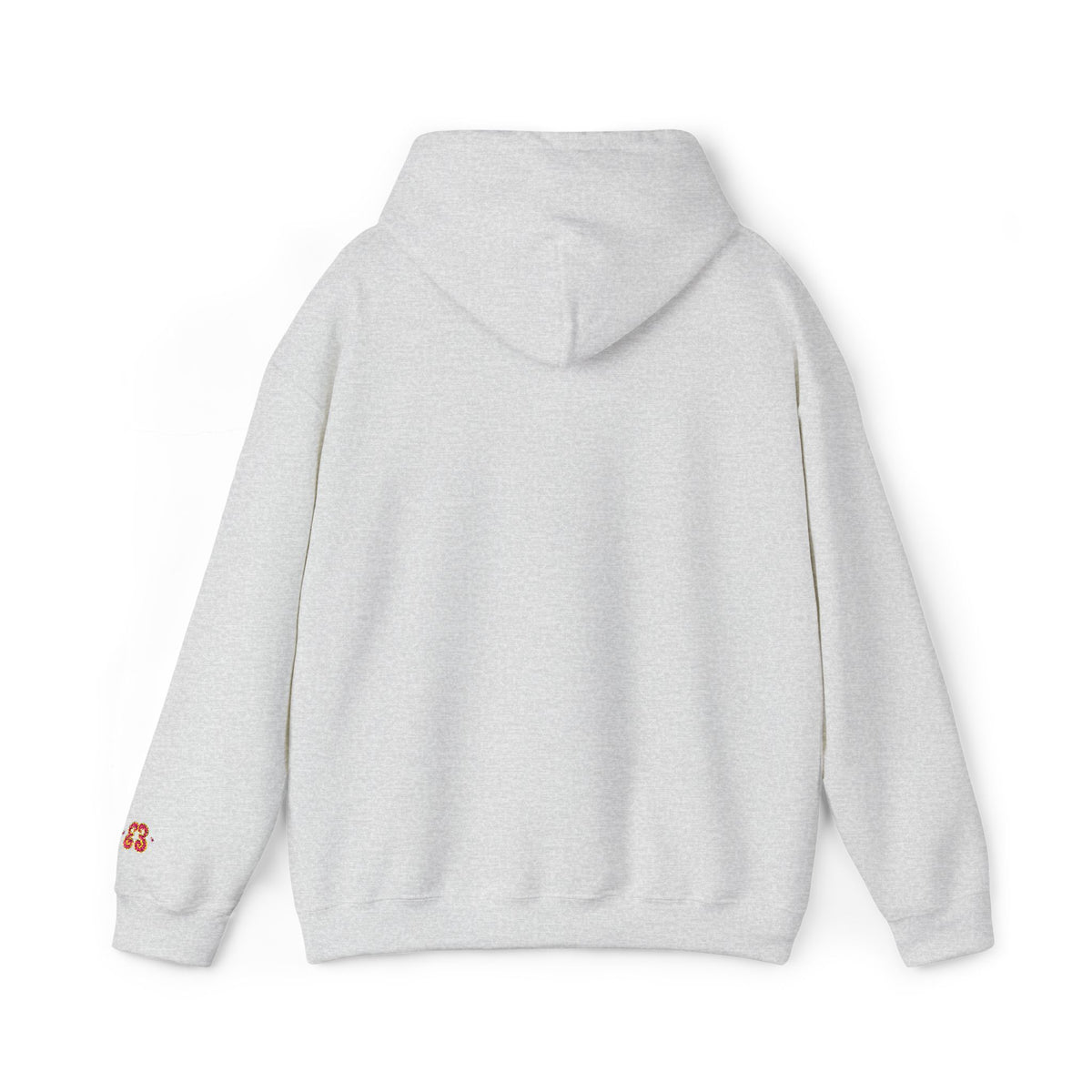 Light gray hoodie sweatshirt in soft cotton blend with pullover hood and front kangaroo pocket