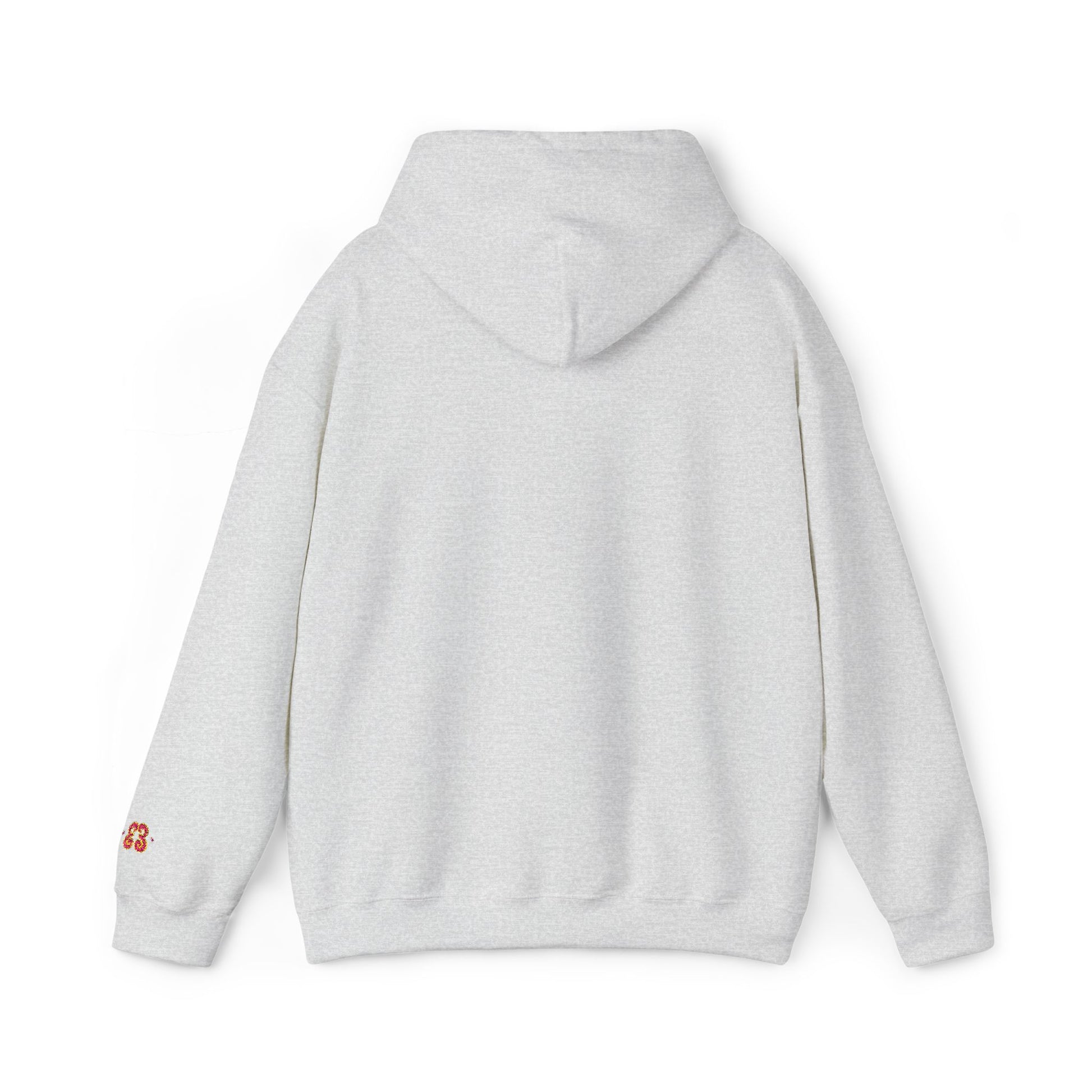 Light gray hoodie sweatshirt in soft cotton blend with pullover hood and front kangaroo pocket