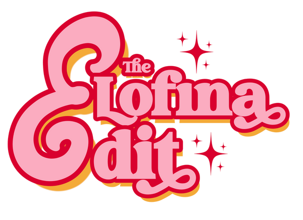 Logo with 'The Elofina Edit' in pink and yellow on a white background
